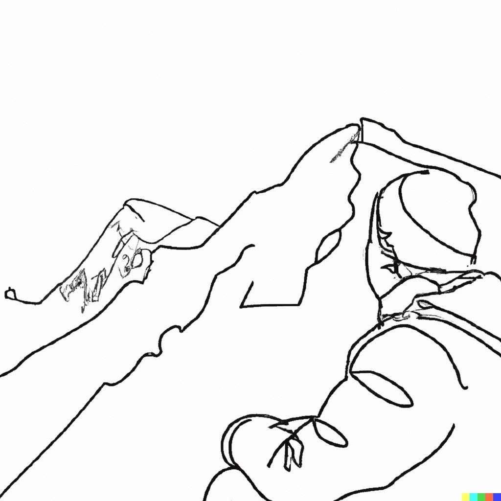 someone gazing at Mount Everest, one-line drawing